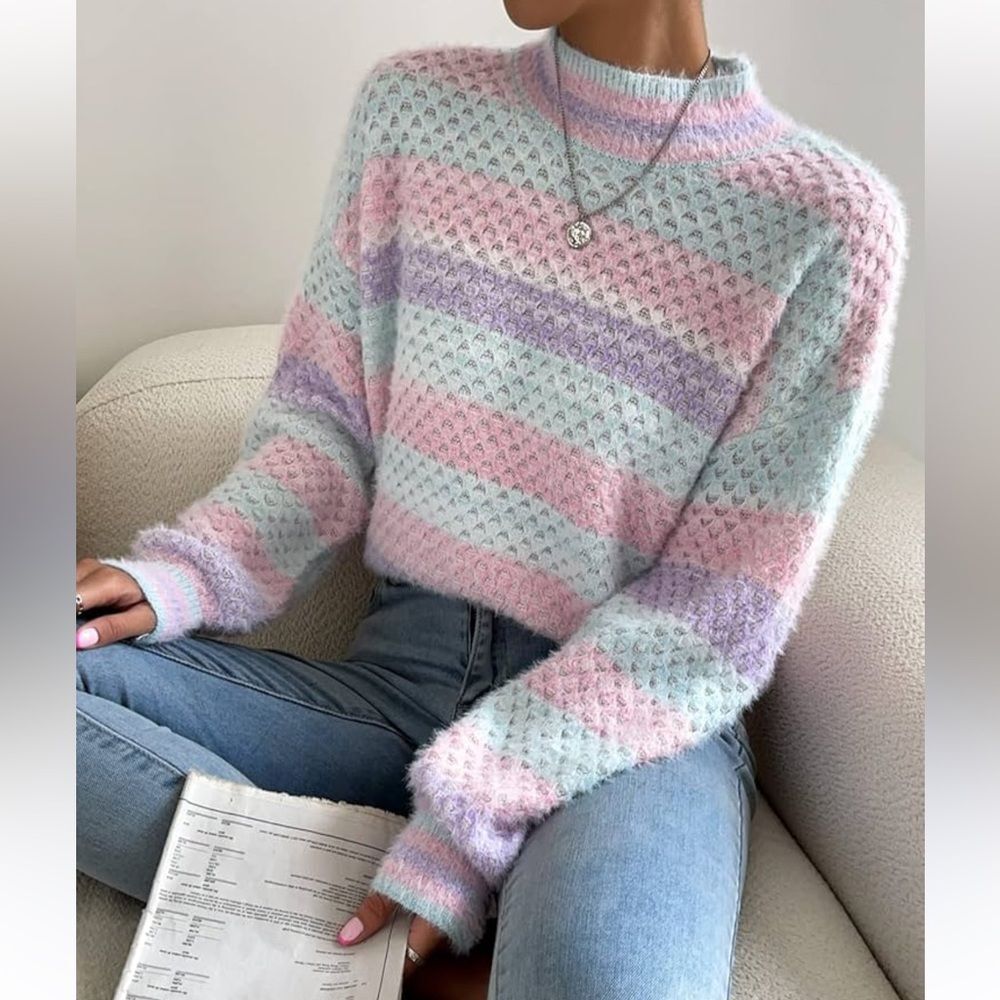 Major Label Group Colorblock Knit Soft Pastel Sweater Women’s Medium